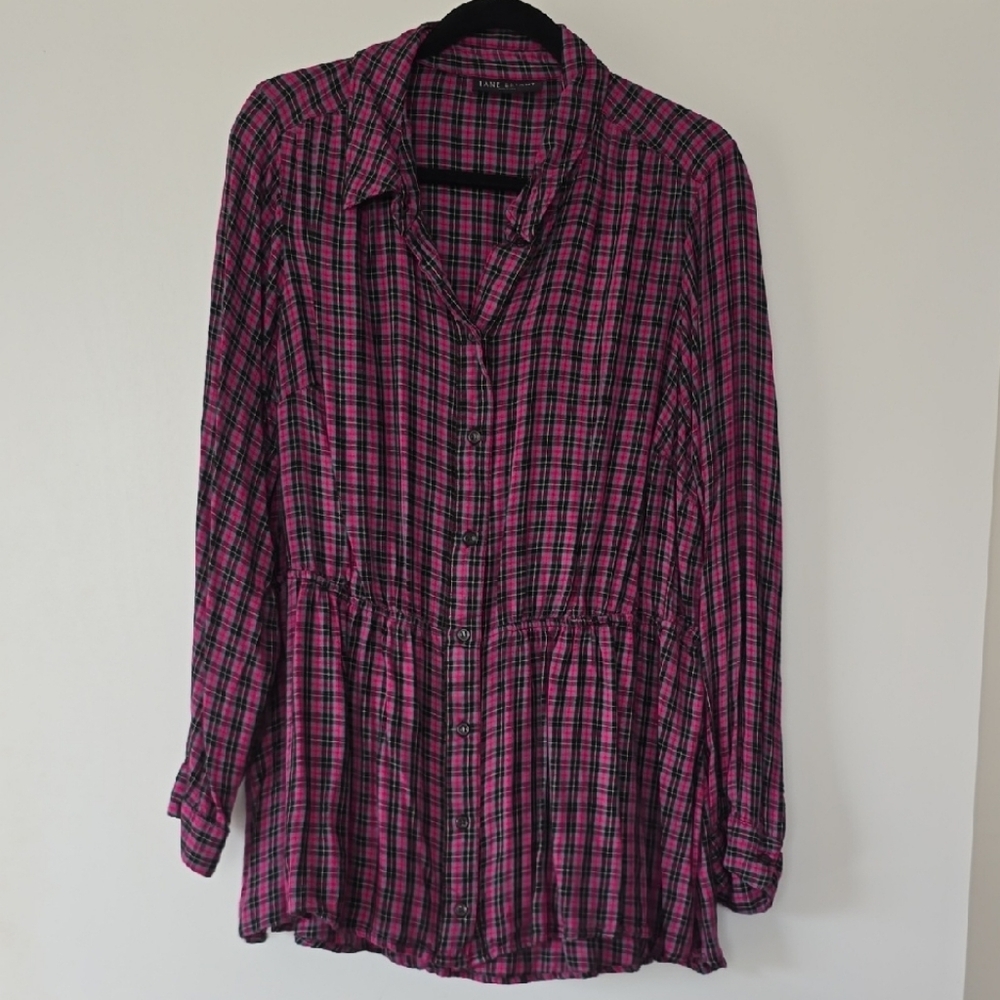 Lane Bryant Red and Black Long Sleeve Button Down Shirt